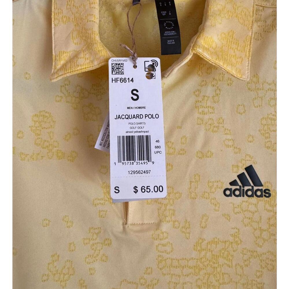 NWT Adidas Athletic Prisma Sport Golf Polo Shirt Yellow Size Small - Picture 4 of 9